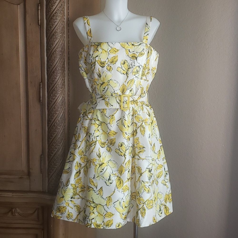 Jessica Howard Belted Floral Sleeveless Mid-Length Dress